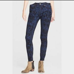 Free People Snake Print Blue & Black Velvet Jeans